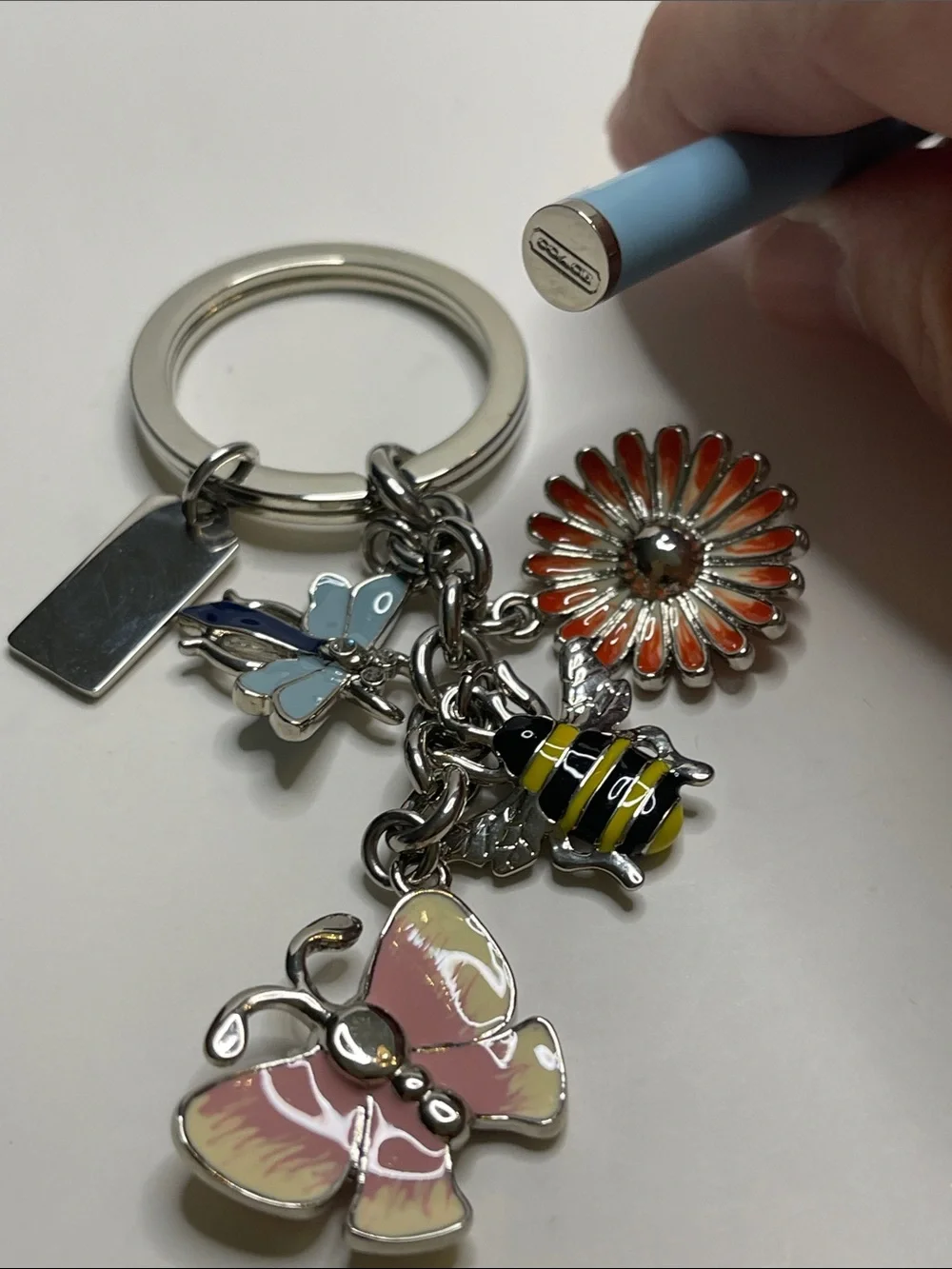 Coach Charm Keychain with Floral, Bee & Butterfly Charms and Coach Pen - Picture 4 of 6